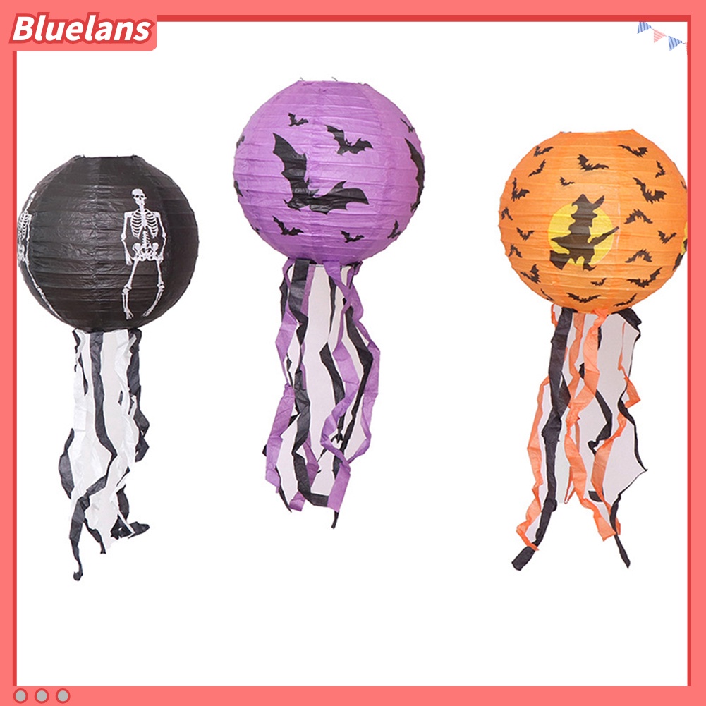 Lentera Gantung Bahan Kertas Motif Tengkorak Labu Laba-Laba Untuk Dekorasi Halloween