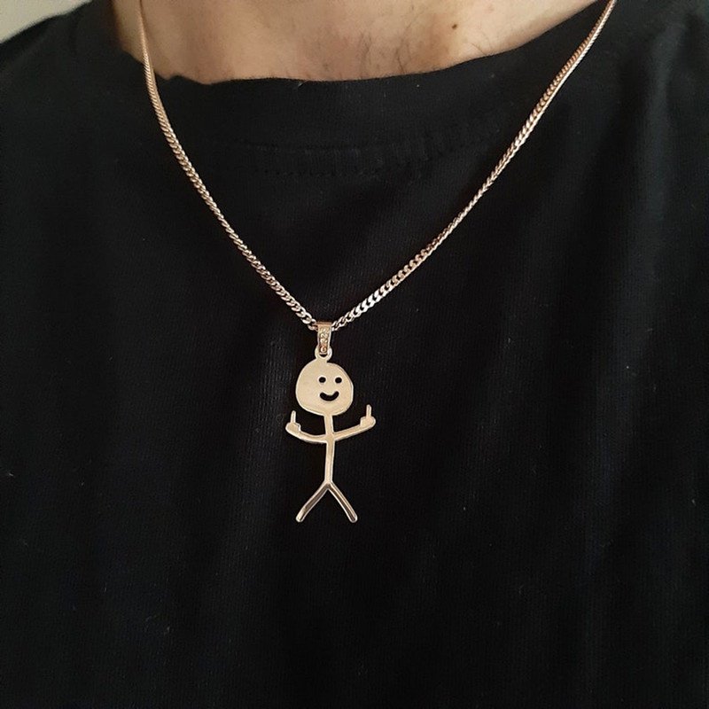 Kalung Rantai Titanium Steel Pendan Bulat Motif Huruf Fxck You Doodle Gaya Hip Hop 2022