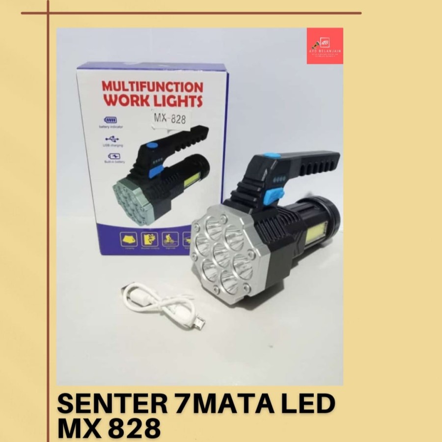 COD SENTER SOROT MULTIFUNGSI WORK LIGHTS MX-828 LED 7 SENTER  TANGAN CHARGER USB PORTABLE MX-828 4 MODE