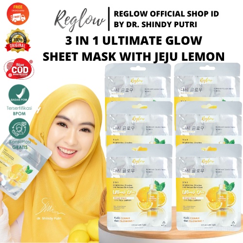 REGLOW 3in1 Ultimate Sheet Mask Korea Glasskin Glow Skincare dr Sindy Scrub Masker Peel Off Wajah Glowing Brightening Mencerahkan Kulit Kusam Reg glow Original Official Store