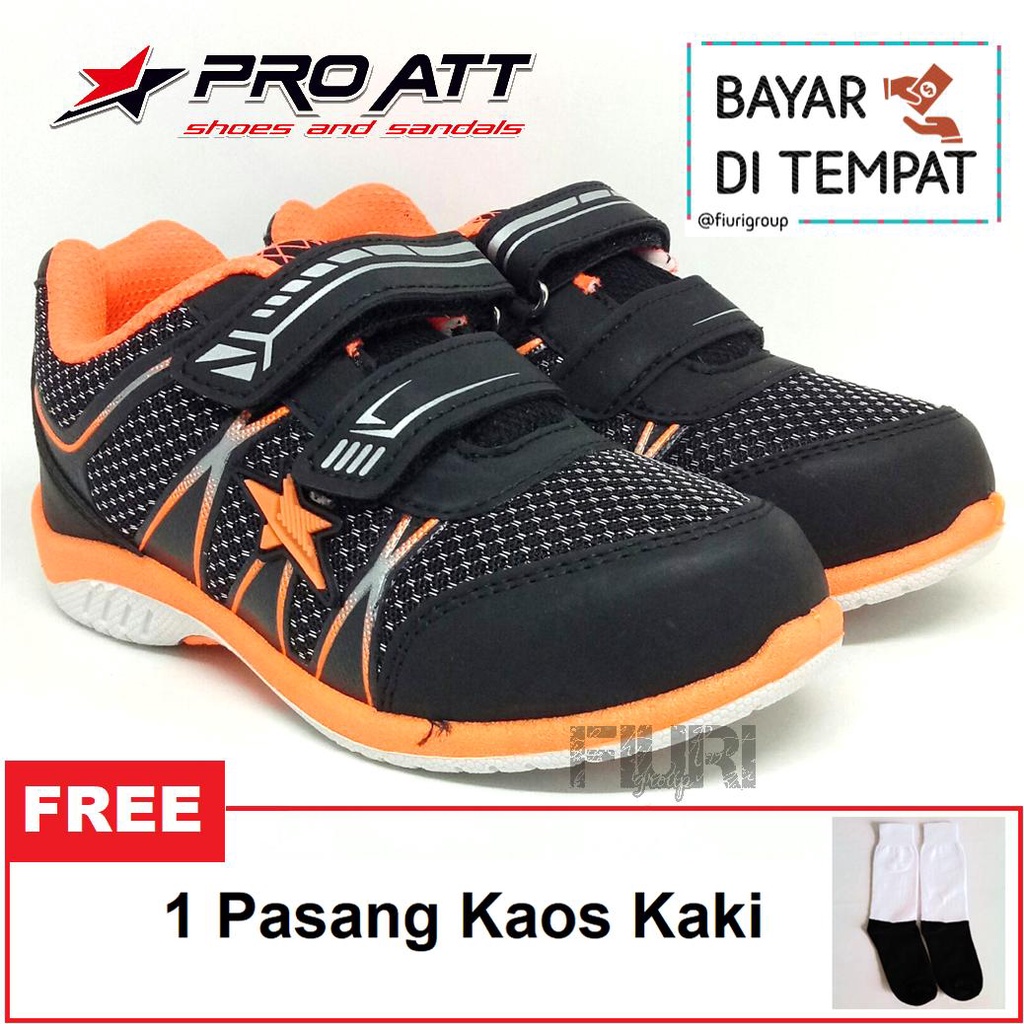 FIURI - Pro ATT Original - KIDS 02 PEREKAT 28-31 Oranye - Sepatu Kets Anak Perempuan Laki-Laki -Sepatu Sneakers Anak - Sepatu Olahraga Sport Anak Balita Cewek Cowok Perekat - Sepatu Casual PEREKAT Anak Kecil - Sepatu Sekolah Hitam Anak PAUD TK SD Murah