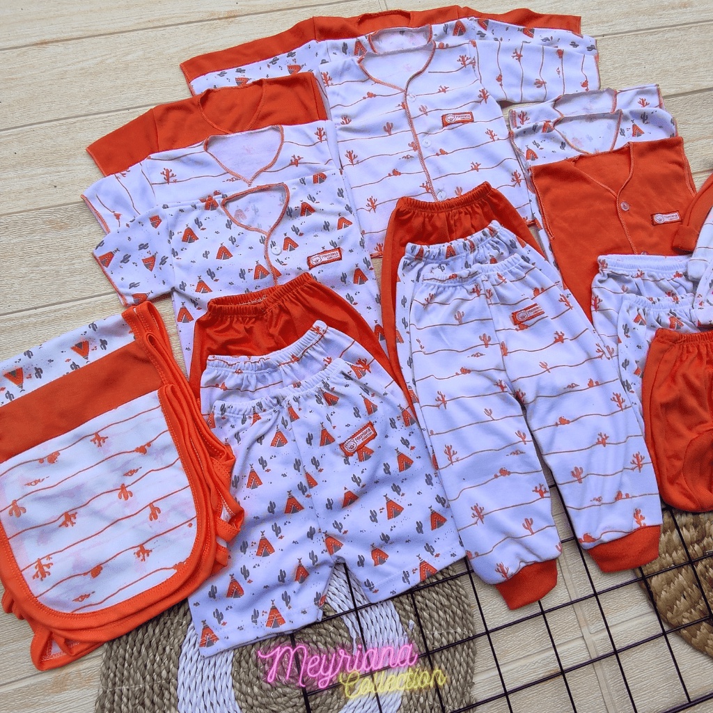 33 PCS Perlengkapan Bayi Baru Lahir Paket Newborn Laki Perempuan Celana Baju Bayi Popok Sarung tangan Kaki Seri Orange Meyriana Collection