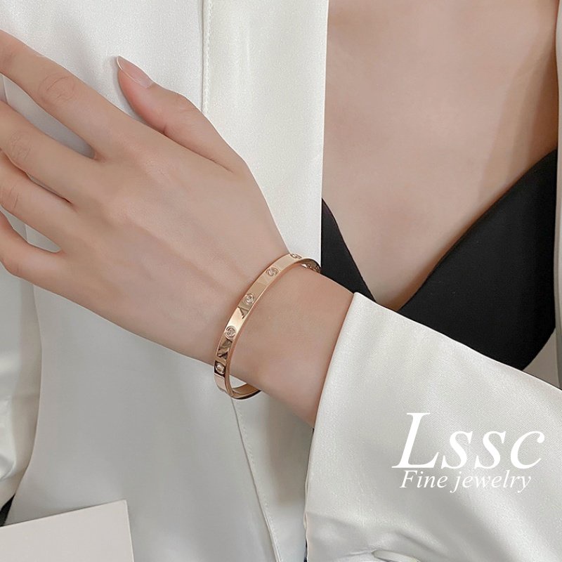 Gelang Titanium Wanita Anti Karat Selamanya Berlian Emas 18K Fashion Korea Aksesoris Perhiasan