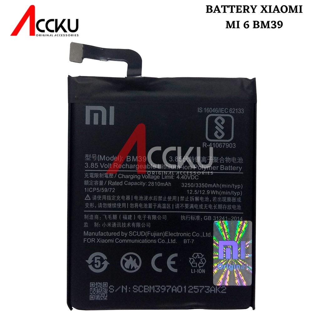 BM39 - Xiaomi 6BM39 99%BateraiXiaomiBM39 - Xiaomi 6BatteryXiaomiRedmiBattery Baterai BatreBM-39XiaomiMi 6