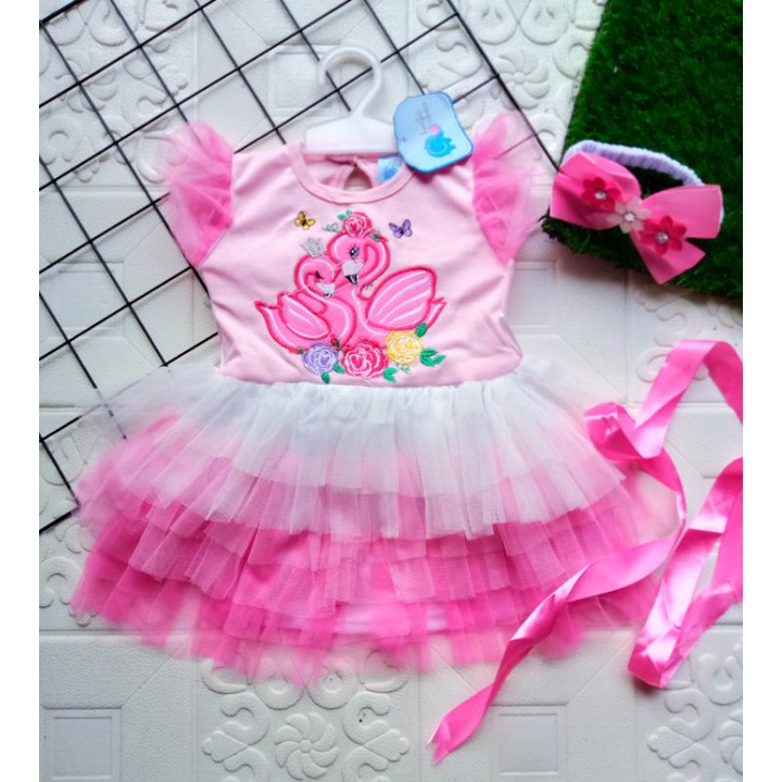 [0-12BULAN] DRESS TUTU ANAK BAYI GAUN PESTA DRESS TILE ANAK LUCU MOTIF ANGSA DRESS ANAK KEIKO CHAN PREMIUM