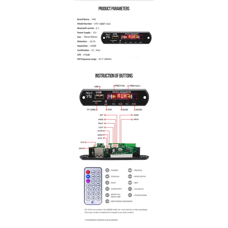 MP3 kit modul USB 12V tanpa Bluetooth