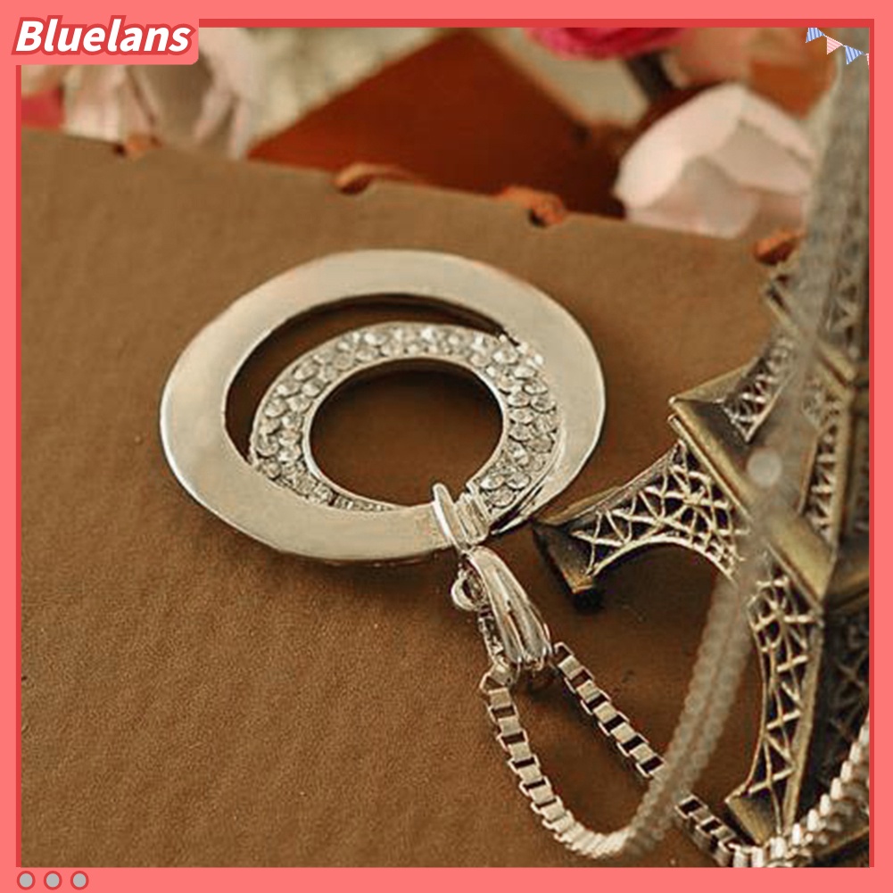 Bluelans Women Fashion Double Circles Rhinestone Inlaid Long Chain Necklace Jewelry Gift