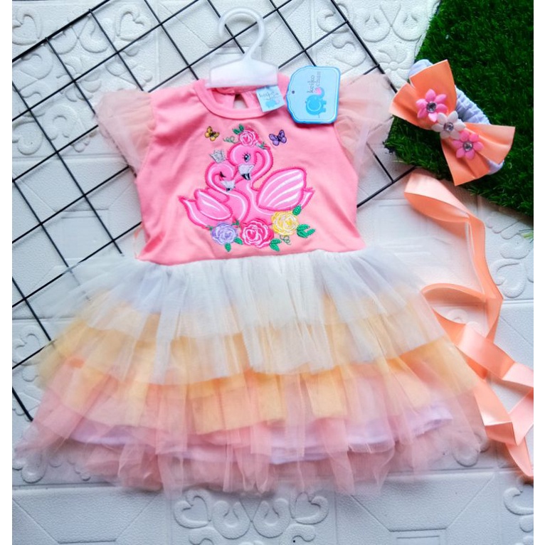 [0-12BULAN] DRESS TUTU ANAK BAYI GAUN PESTA DRESS TILE ANAK LUCU MOTIF ANGSA DRESS ANAK KEIKO CHAN PREMIUM