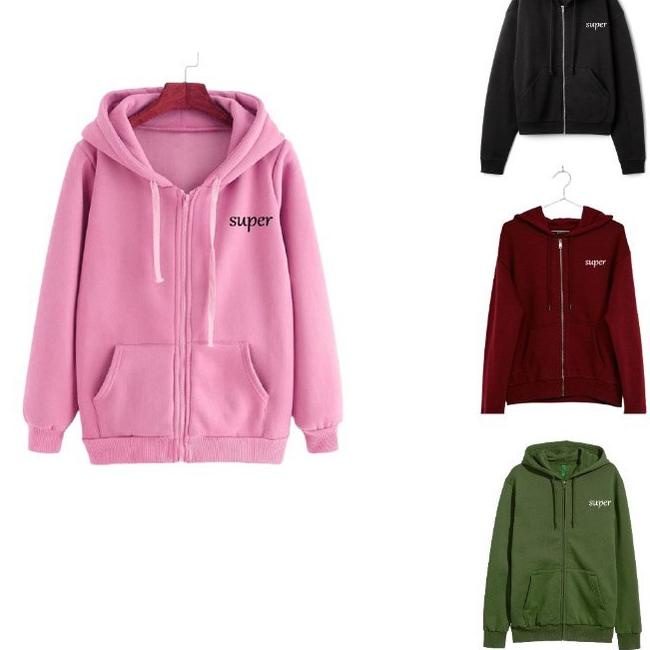 Paling Laris DaveCollection - Jaket Hoodie Wanita Babyterry Size L - XL SUPER AK151
