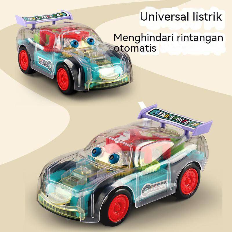 Electric transparent cartoon gear car light music universal driving racing children's toys stall wholesale
