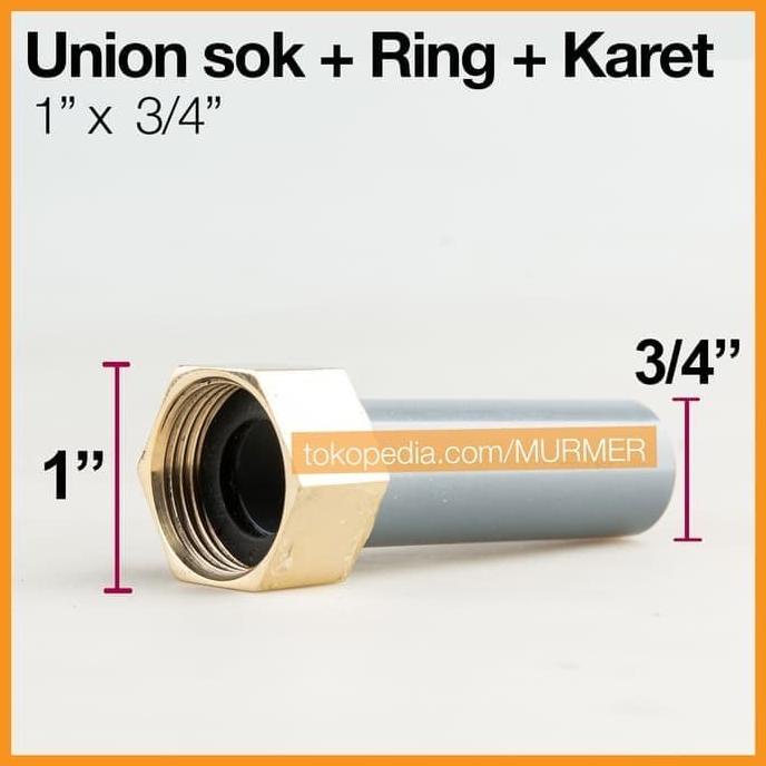 Produk Terbaik] Union Soket + Ring + Karet 1 x 3/4 Sambungan Pipa Mur Socket Sanyo