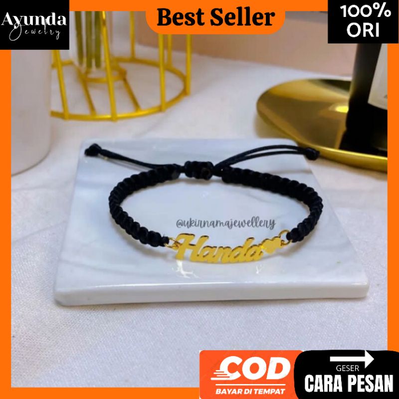 Gelang Nama Titanium anti karat Model Tali Gelang Custom Bangle