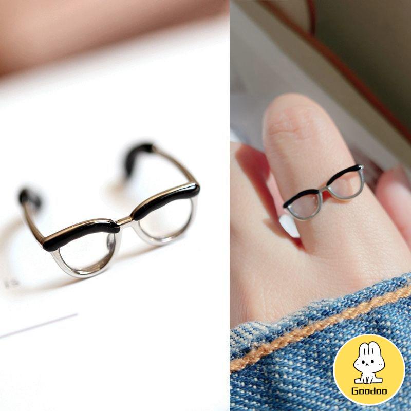 Cincin Model Terbuka Desain Kacamata Enamel Adjustable Untuk Wanita -Doo