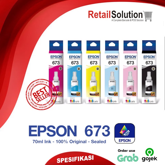 Tinta Epson 673 1 Set Warna Original - Tinta Epson L805 L850 L1800