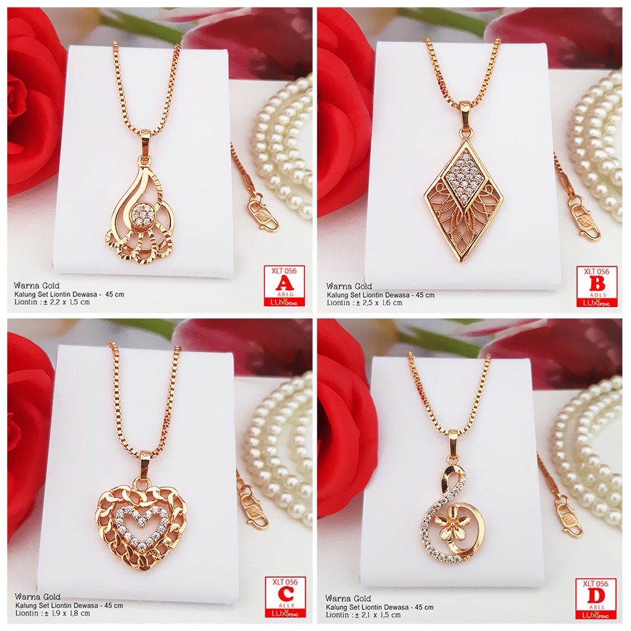 XLT 056 Kalung Set Liontin Permata Zirkon Perhiasan Imitasi Lapis Emas 18K Liontin Xuping Gold Aksesoris Model Korea Luxx Xuping