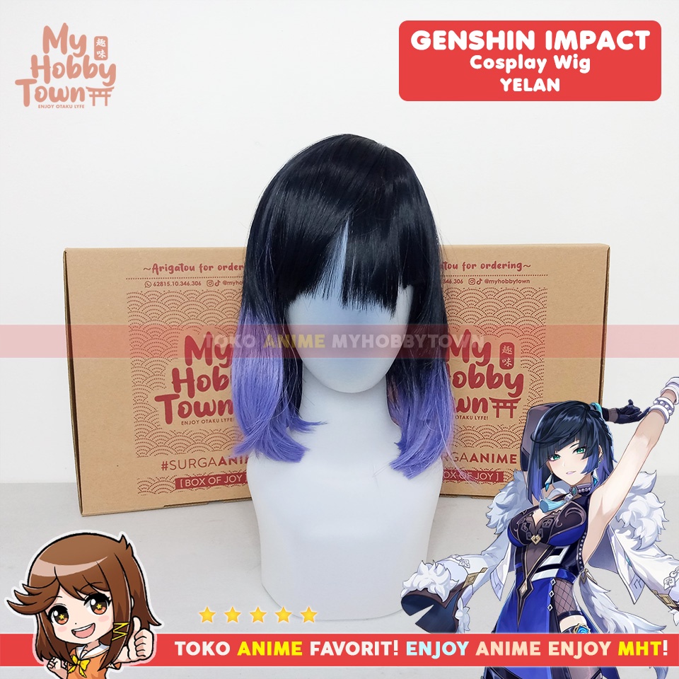 Wig Cosplay Anime Game Genshin Impact : Yelan Rambut Palsu