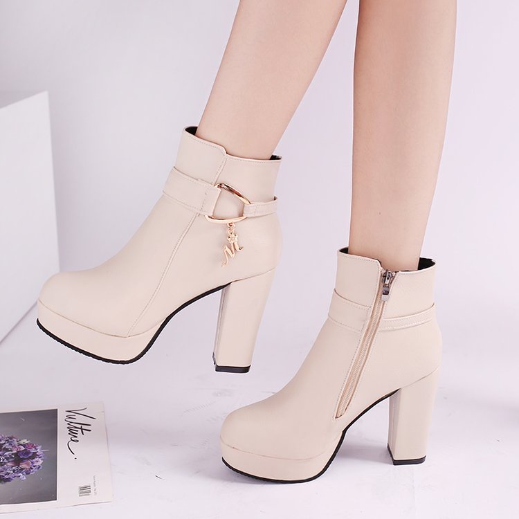 ✅PINKEY P078 Fashion Women Boots Shoes PU Leather Breathable Chunky High