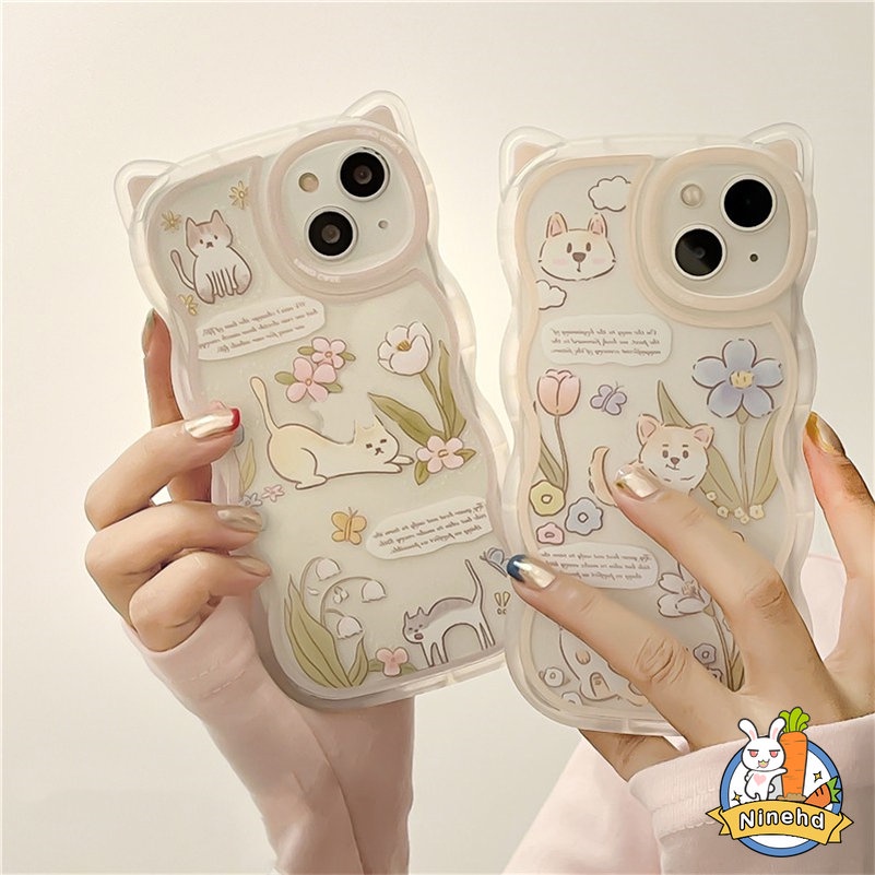 Soft Case Silikon Motif Kucing / Bunga Untuk iPhone 14 13 12 11 Pro Max X Xr Xs Max 8 7 6 6s Plus