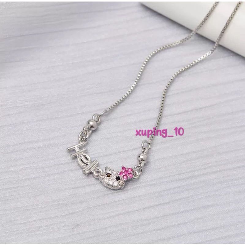 Y409 Kalung Anak Titanium Anti Karat Hello Kitty Silver Kalung Anak Kucing Murah Aksesoris