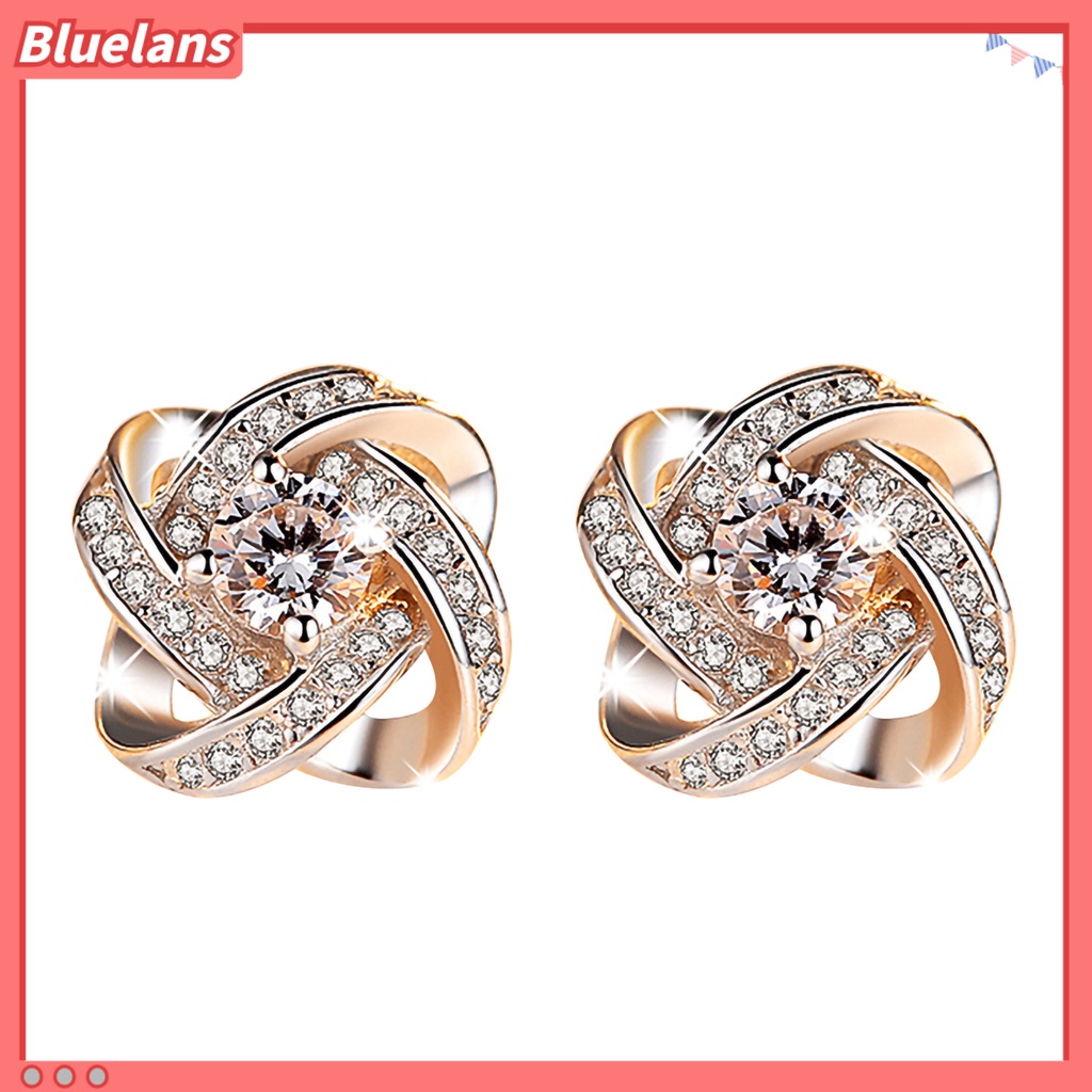 Bluelans Ear Studs Rhinestone Inlaid Flower Shape Alloy Women Decoration Flower Earrings