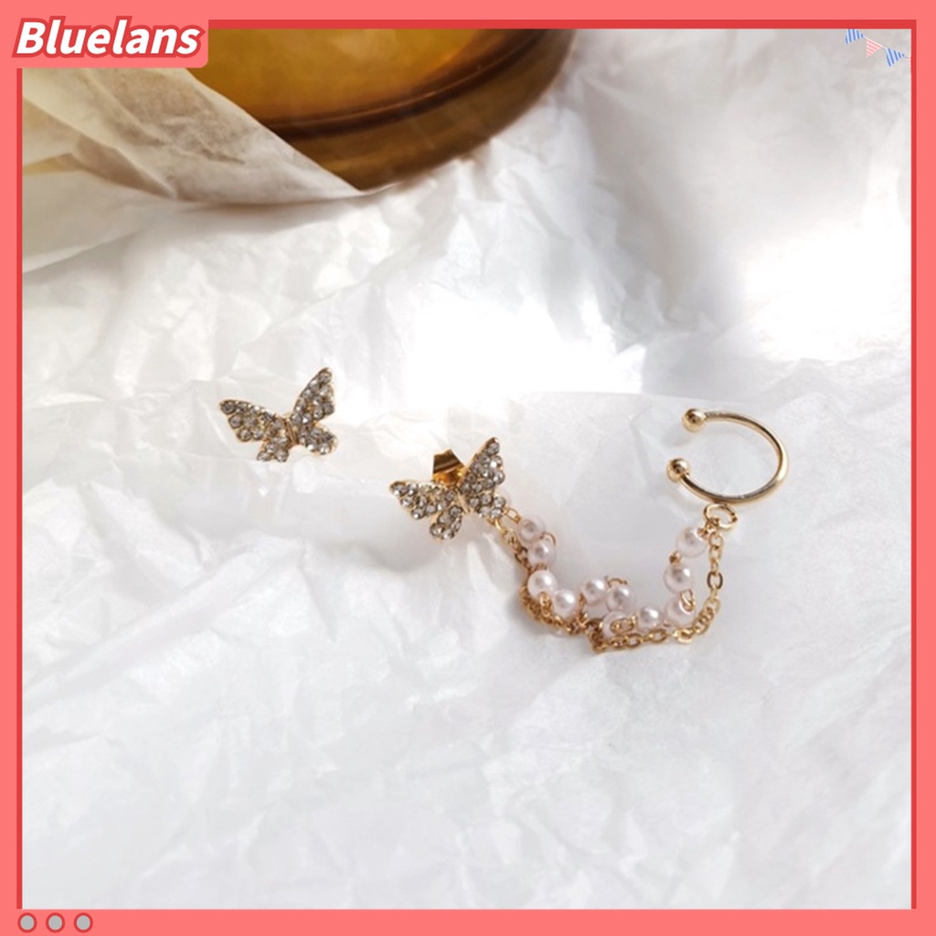 2pcs / Set Anting Stud Bentuk Kupu-Kupu Aksen Berlian Imitasi Untuk Wanita
