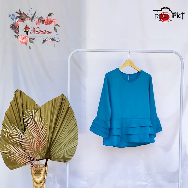 Blouse Blus Serena Polos Atasan Wanita Top Daily Rempel Layer Tumpuk Bagian Depan dan Lengan Bahan Premium Model Terbaru Korean Style