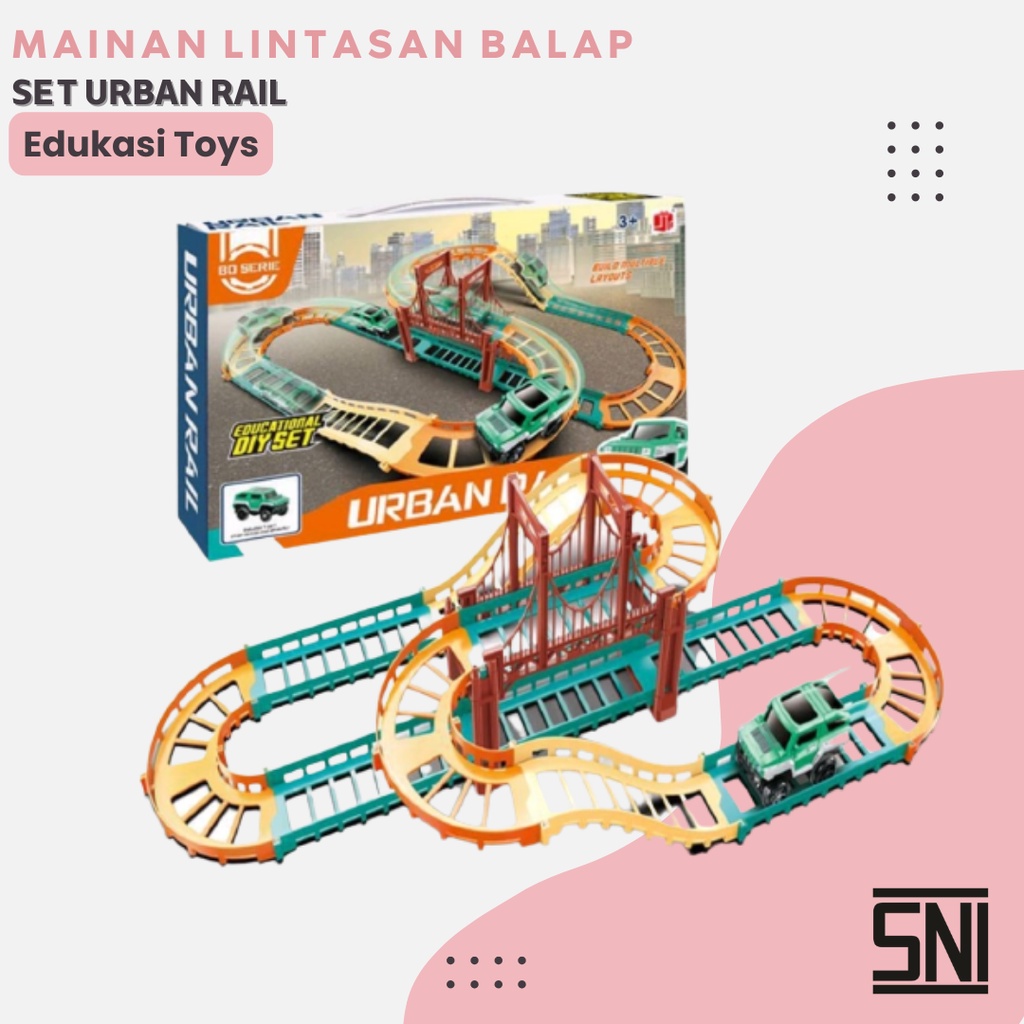 Mainan Anak Edukasi DIY Track Lintasan Mobil Balap Set Rail Cocok Untuk Hadiah Ulang Tahun