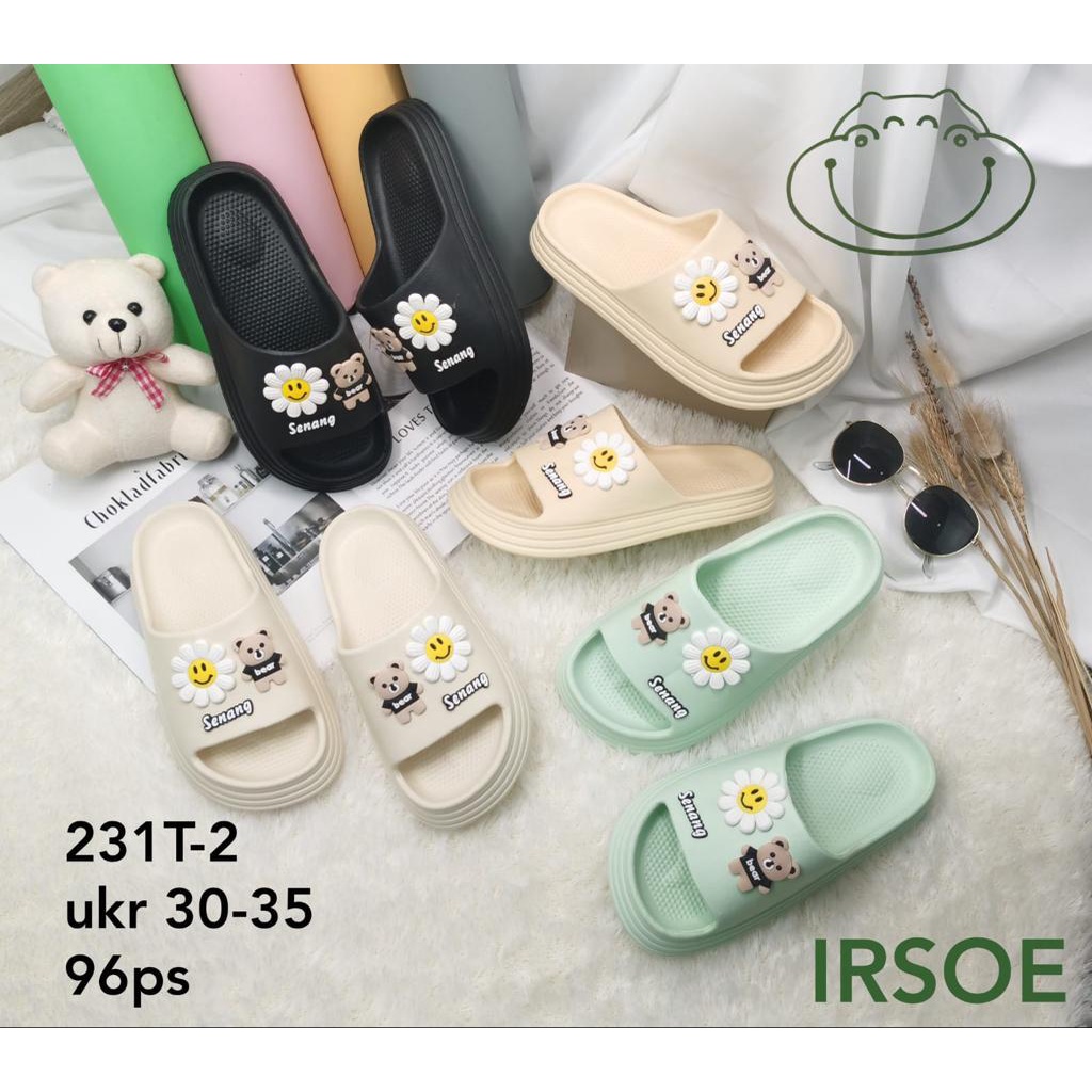 IR-231T-2 Sandal Selop Anak Perempuan Karakter Boneka Bunga Senang / Sandal Slide Anak Cewek Merek Irsoe Ukuran 30-35