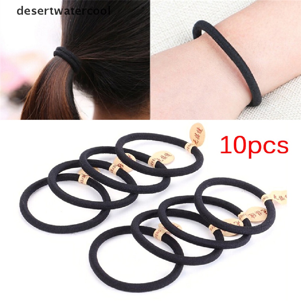 10pcs Ikat Rambut Elastis Tebal 4mm Warna Hitam Untuk Wanita