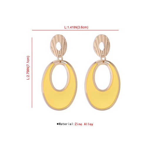 LRC Anting Tusuk Fashion Pink Alloy Resin Hollow Oval Shape V36071