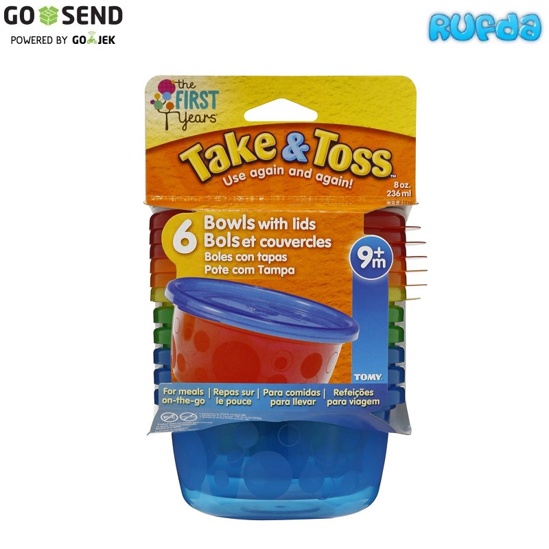 TOMY Take Toss Toddler Bowls with Lids 8oz 6 pack Colors May Vary The First Years Mangkok Penyimpanan Makanan Serbaguna