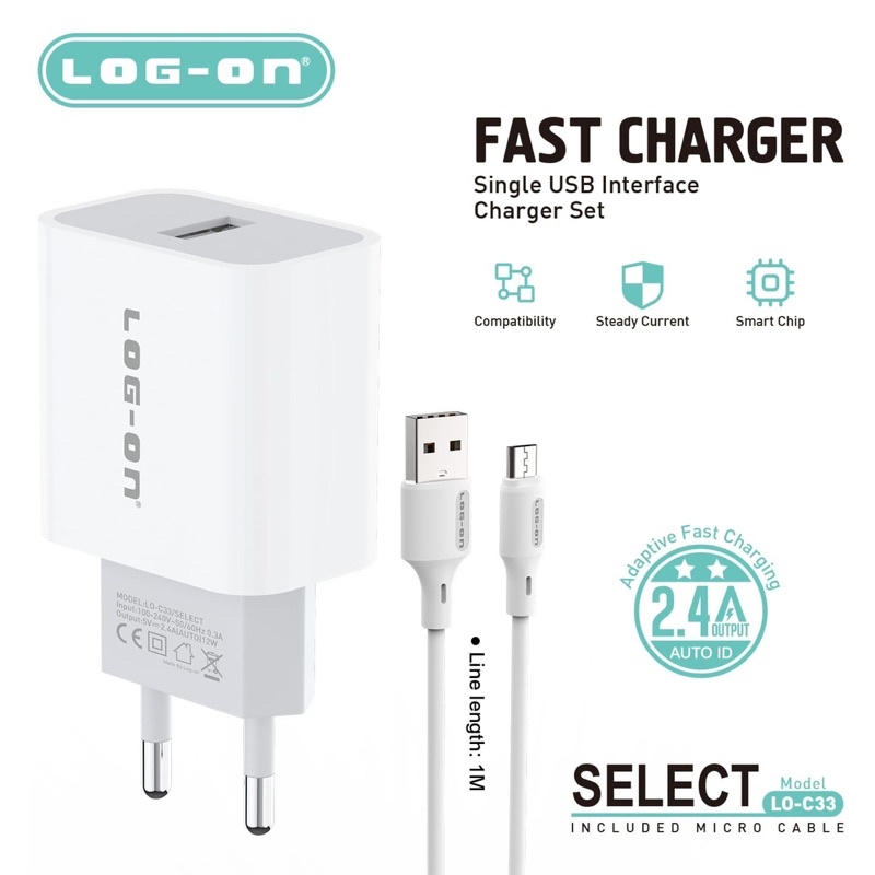 CHARGER - TC LOG ON MICRO USB LO-C33 FAST CHARGER 2.4A SINGLE USB