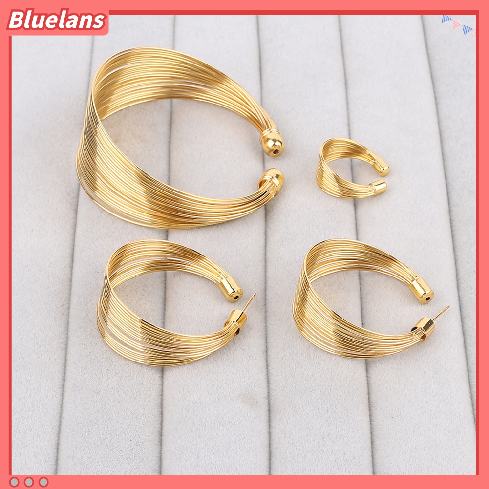 Bluelans 4 Pcs / Set Perhiasan Kalung Anting Gelang Cincin Bentuk Lingkaran Gaya Nigeria Untuk Pengantin