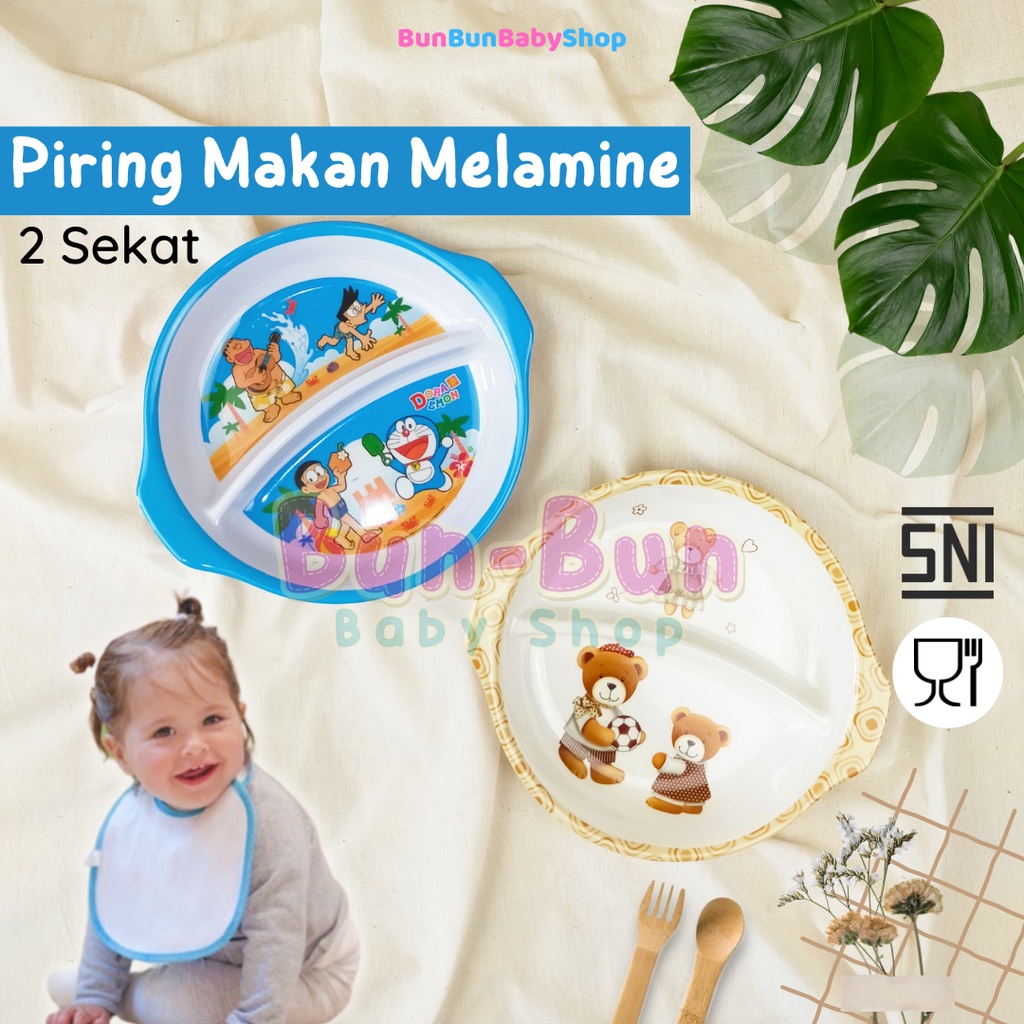 Piring Makan Melamin Bayi Anak Karakter Doraemon Melamine 2 Sekat Oval Bulat Peralatan Baby Boy Girl Baru Lahir New Born Perlengkapan Feeding Set Newborn Laki Perempuan Bunbunbabyshop