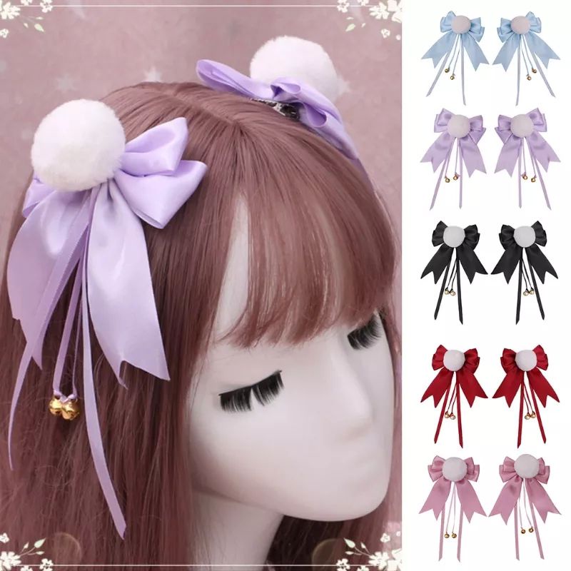 JEPIT RAMBUTCOSPLAY ANIME LOLITA IMPORT BOLA POM POM LUCU DENGAN LONCENG IKATAN SIMPUL PITA JEPITAN RAMBUT HEWAN BULU ANIME JEPANG CHINA