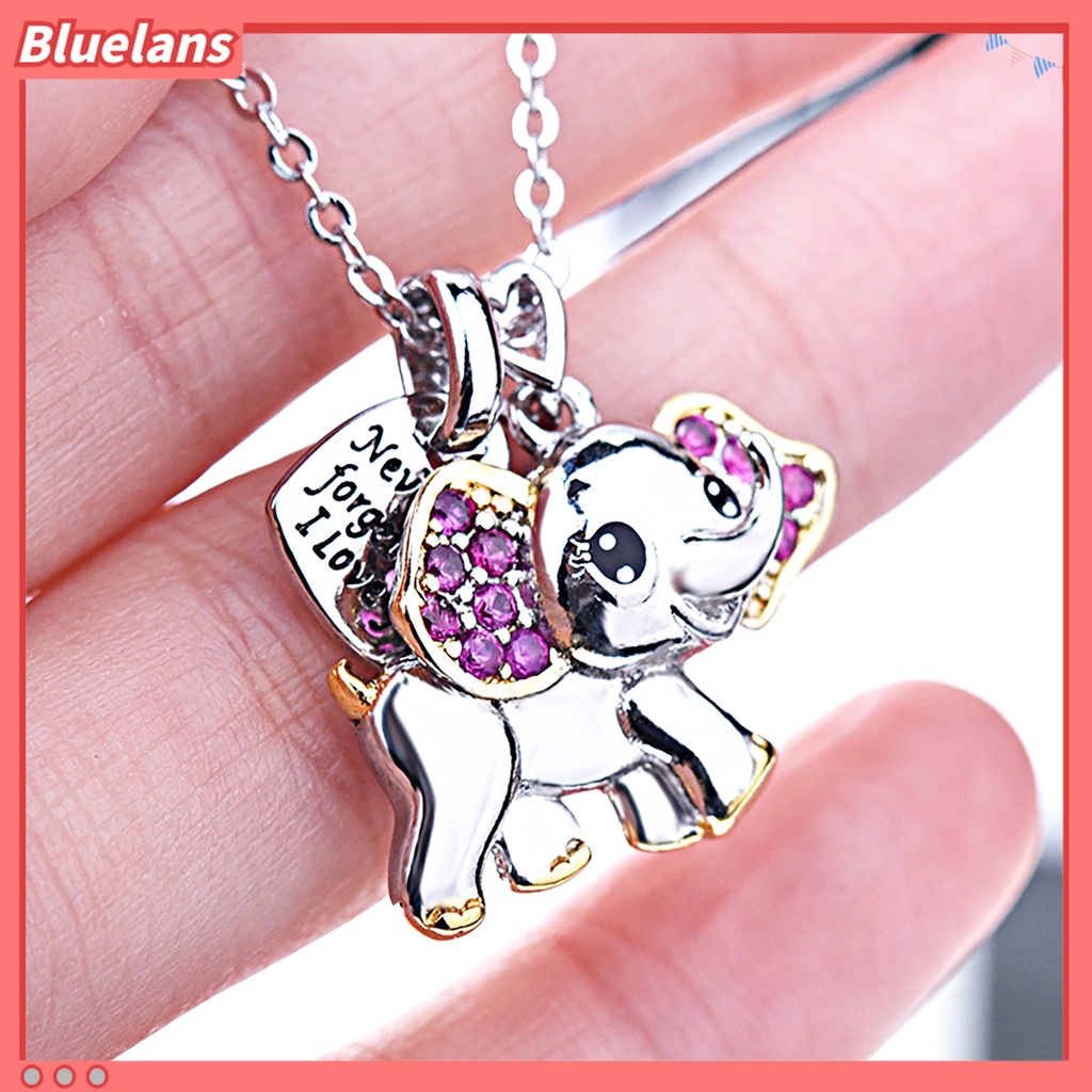 Bluelans Never Forget I Love You Women Romantic Elephant Heart Pendant Chain Necklace