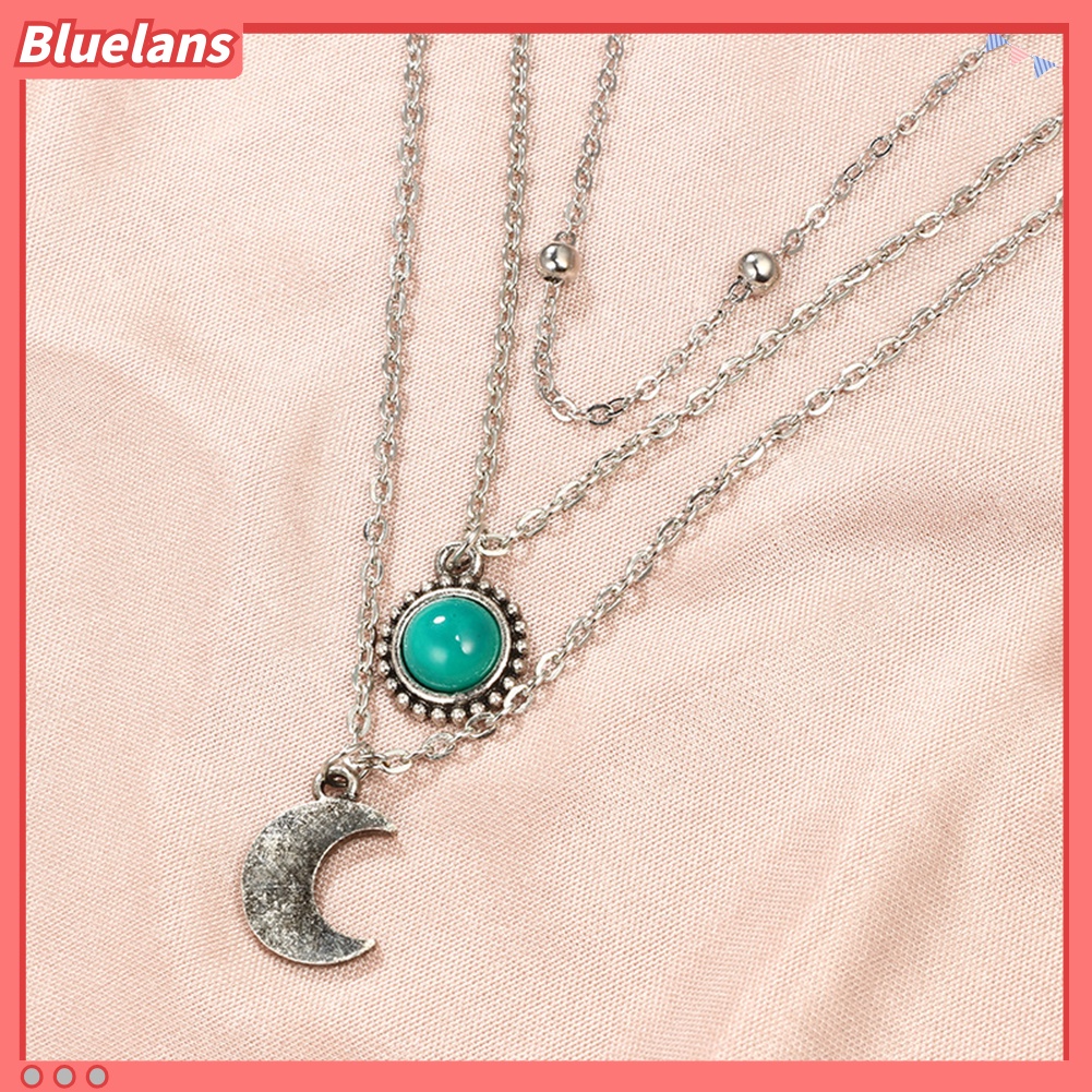 Bluelans Women Multilayer Crescent Moon Faux Turquoise Chain Pendant Necklace Jewelry