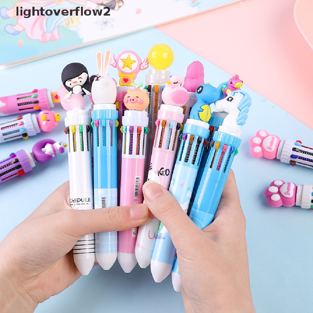 (lightoverflow2) 1pc Pulpen 10 Warna Dengan Hiasan Kartun Hewan