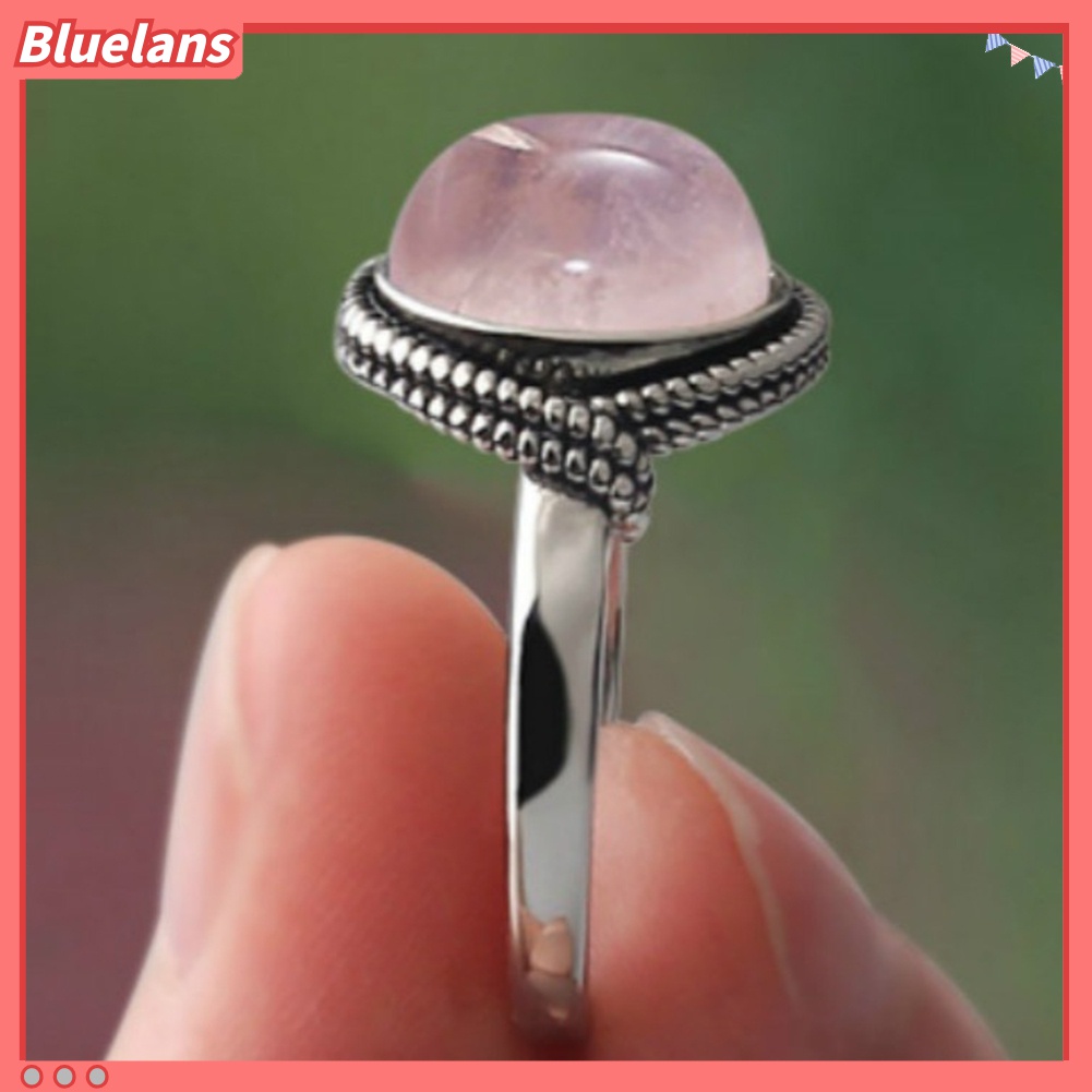 Cincin Batu Kuarsa Buatan Bentuk Oval Gaya Vintage Untuk Wanita