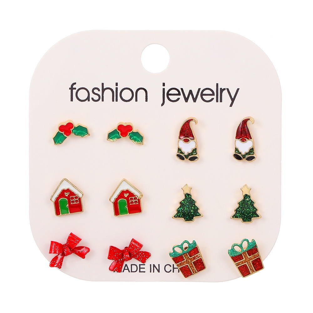 Mhang Set Anting Tusuk Mini Desain Pohon Natal / Santa Claus Untuk Wanita