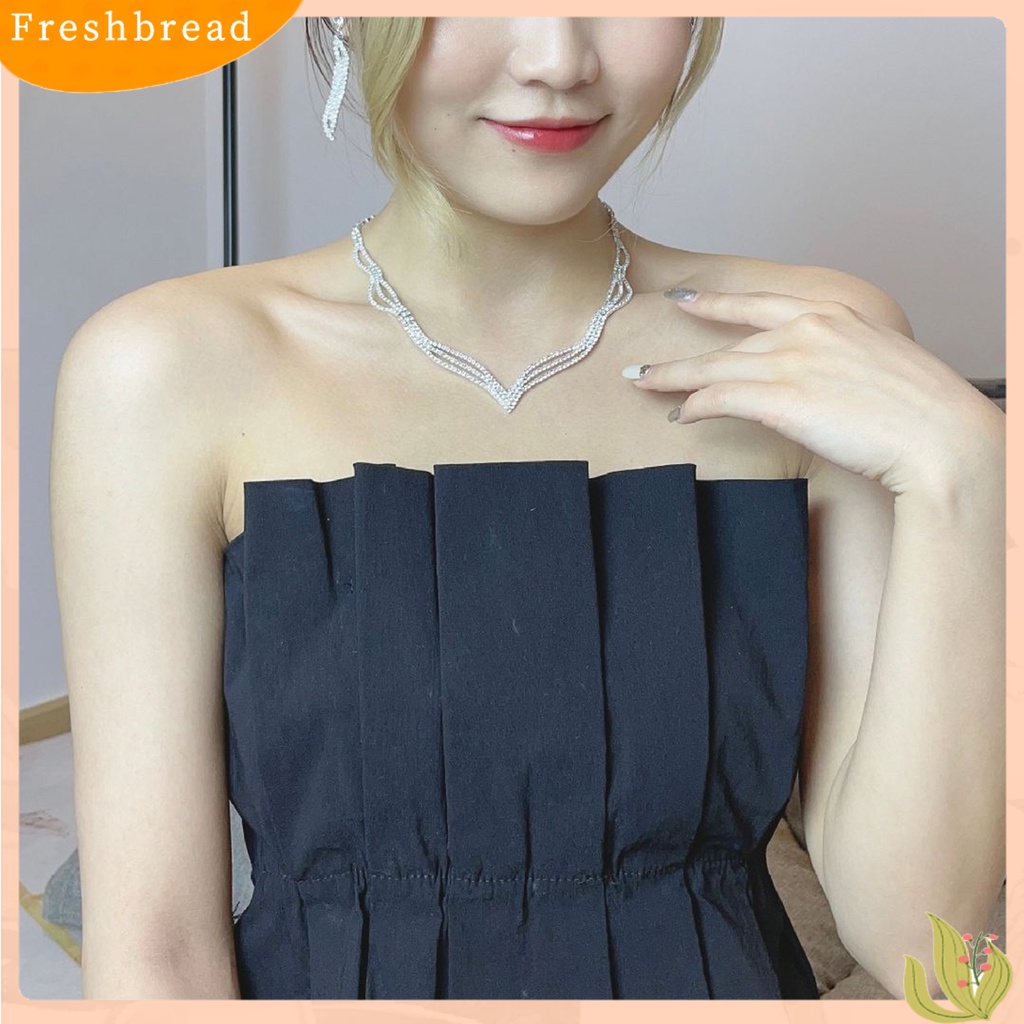 2pcs / Set Kalung Choker Anting Berlian Imitasi Bentuk Geometris Untuk Aksesoris Perhiasan