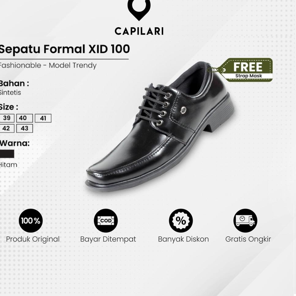Ready [GRATIS STRAP MASKER] Capilari  - XID 100 Sepatu Pantofel Tali Formal Pria Bahan Kulit Sinteti