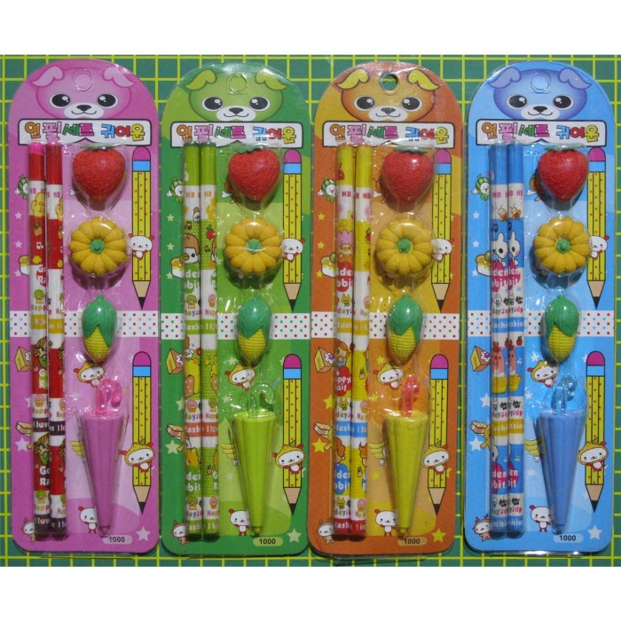 

stationery set paket alat tulis pensil penghapus buah jagung payung st