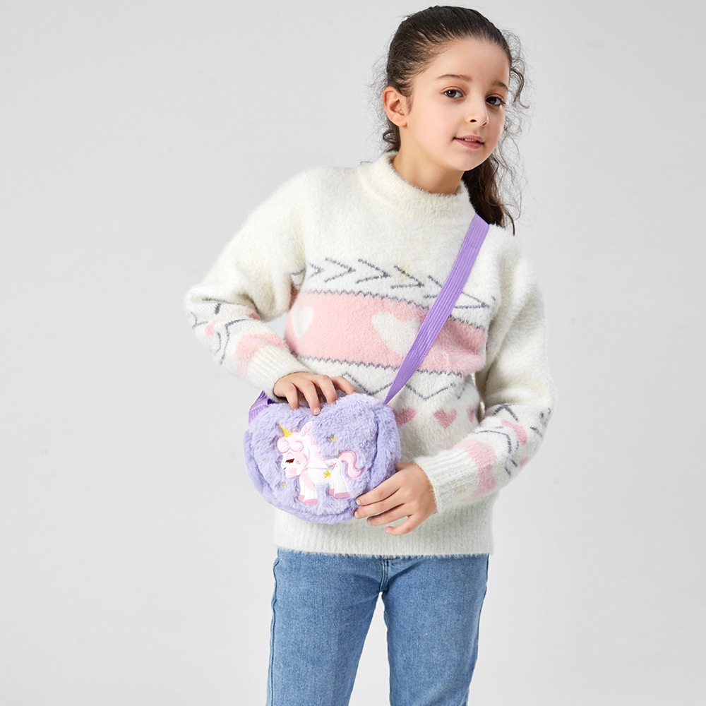 Sling Bag Bulu Unicorn Tas Jalan anak Motif Love Tas selempang anak perempuan Kado ultah anak cewe Lucu tas fashion import