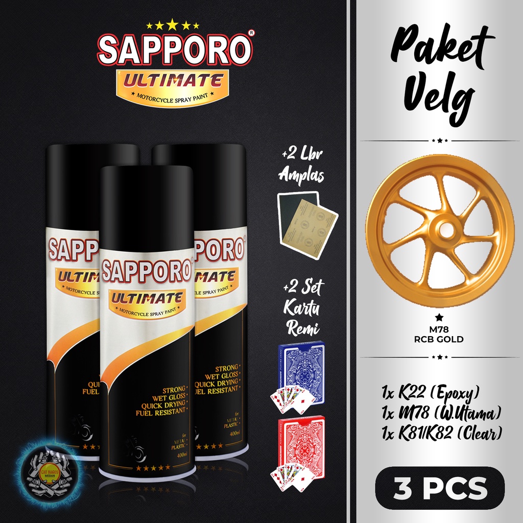 PAKET VELG M78 RCB GOLD SAPPORO ULTIMATE CAT SEMPROT 400 ML CAT MOTOR AEROSOL PYLOX EMAS PELAK PELEK