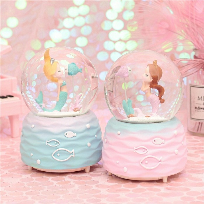 KOTAK MUSIK MERMAID SNOWBALL JUMBO BOLA SALJU HIAS KRISTAL LAMPU KADO