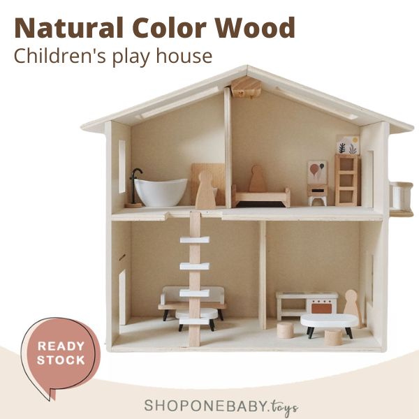 INSTAN Natural Color Children's Play Doll House Puppenhaus Kinder Small Furniture Wooden Kids Girls 