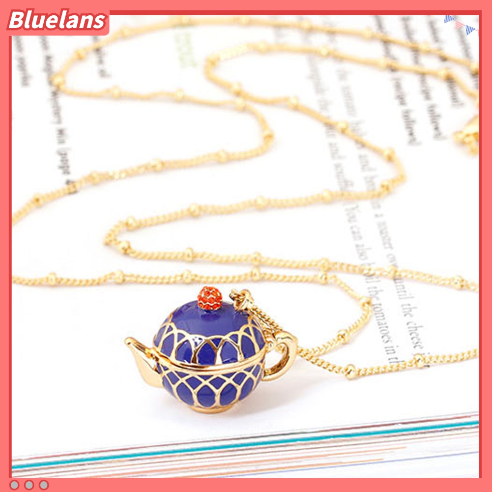 Kalung Rantai Panjang Liontin Teko Teh Aksen Berlian Imitasi Untuk Wanita