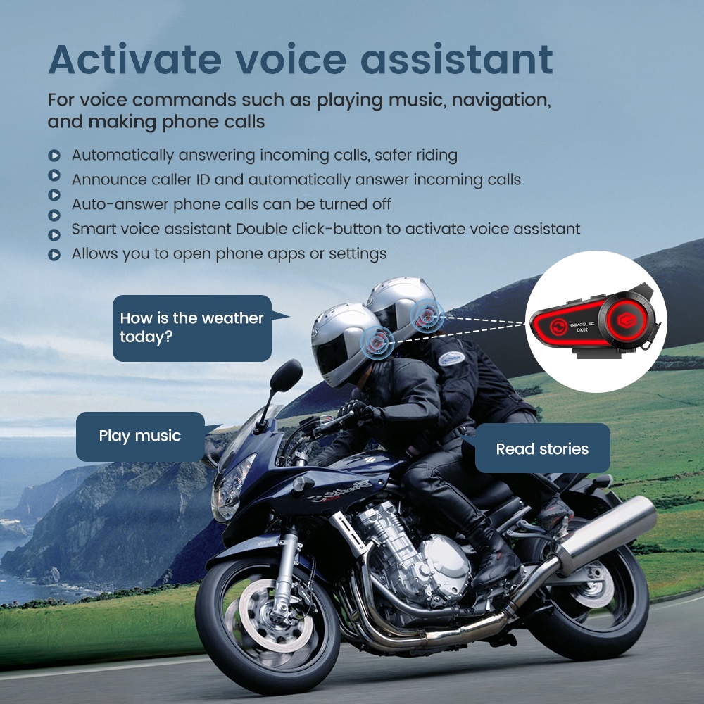 GEARELEC DK02 Helm Sepeda Motor Headset Bluetooth Headset Hands Free Call Kit IPX7 Tahan Air 2800mAh BT5.2 Headset Stereo Nirkabel dengan Waktu Siaga 1000 jam