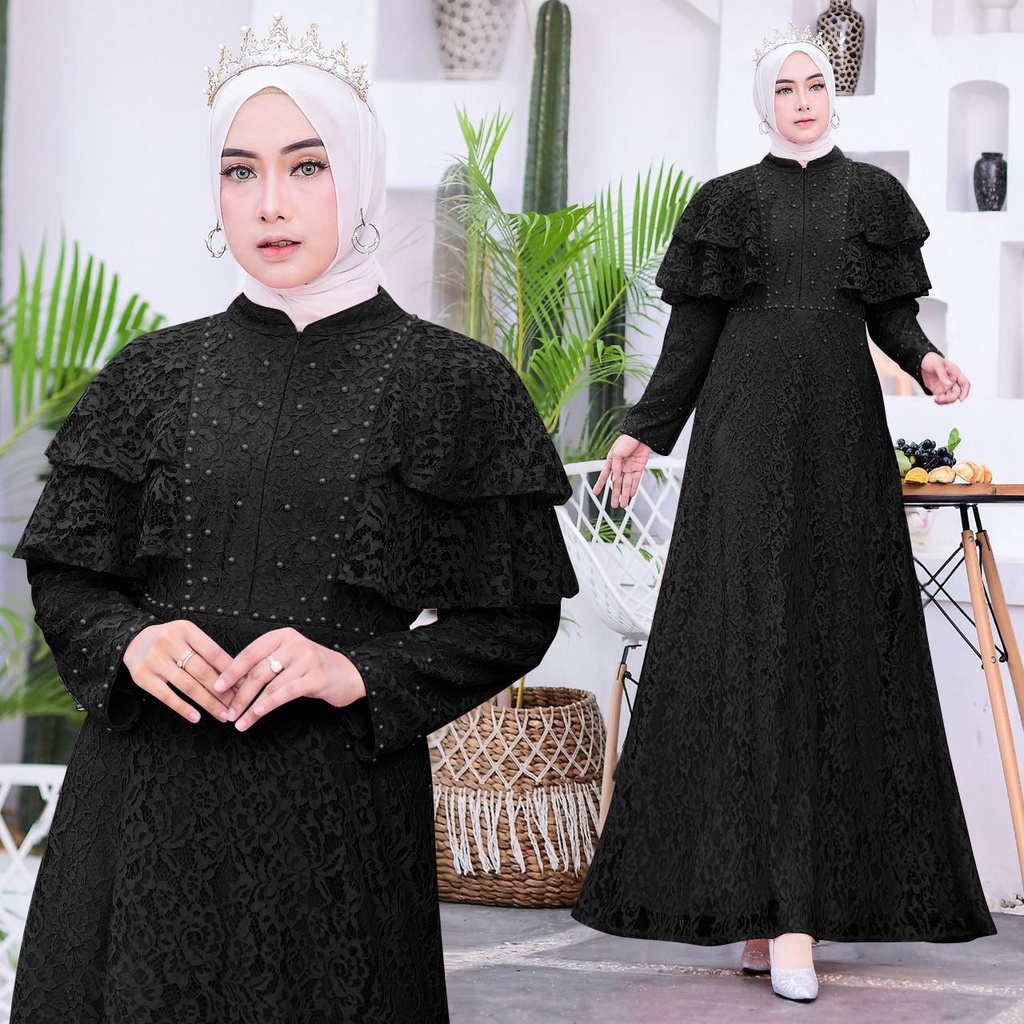 (New Product) Gamis Maxi Camelia/Gamis Full Brukat Tulang/Dress Busui Friendly/Dress Kondangan Remaja dan Dewasa/Fashion Muslim Wanita